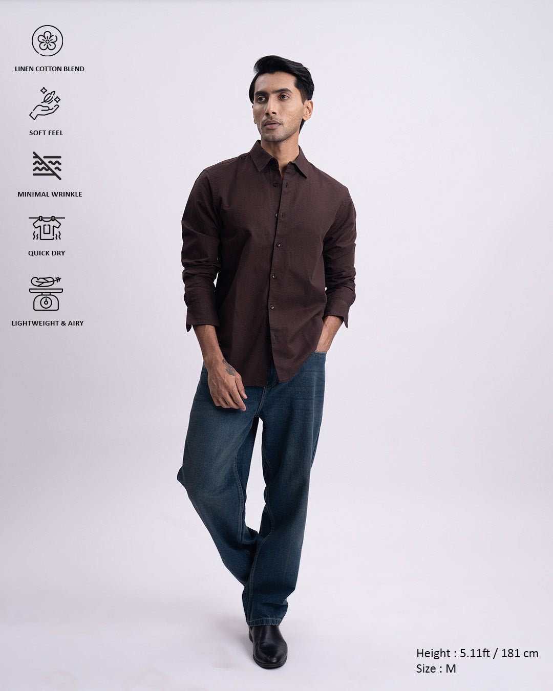 Fused Linen Tailored Shirt In Brown