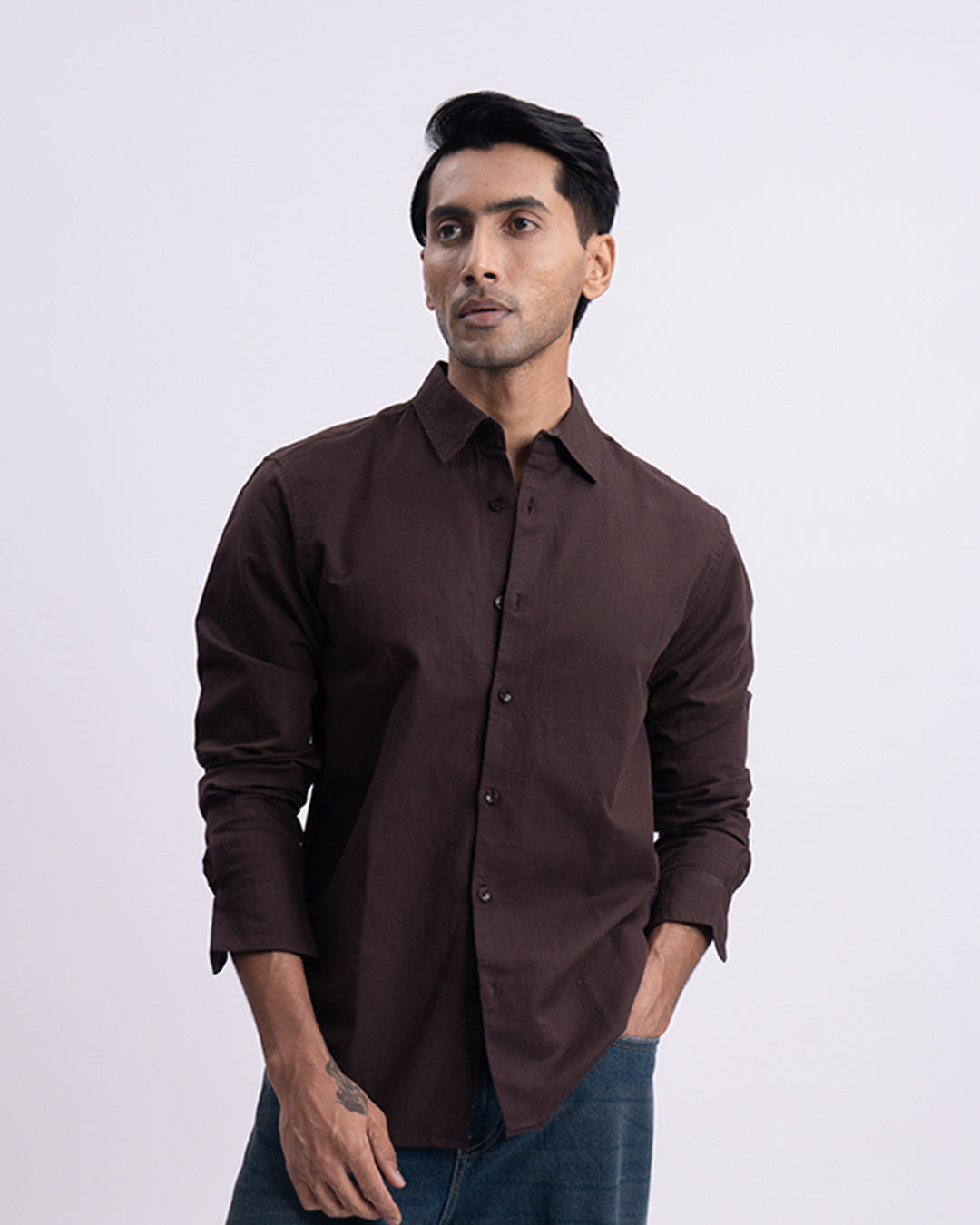 Fused Linen Tailored Shirt In Brown