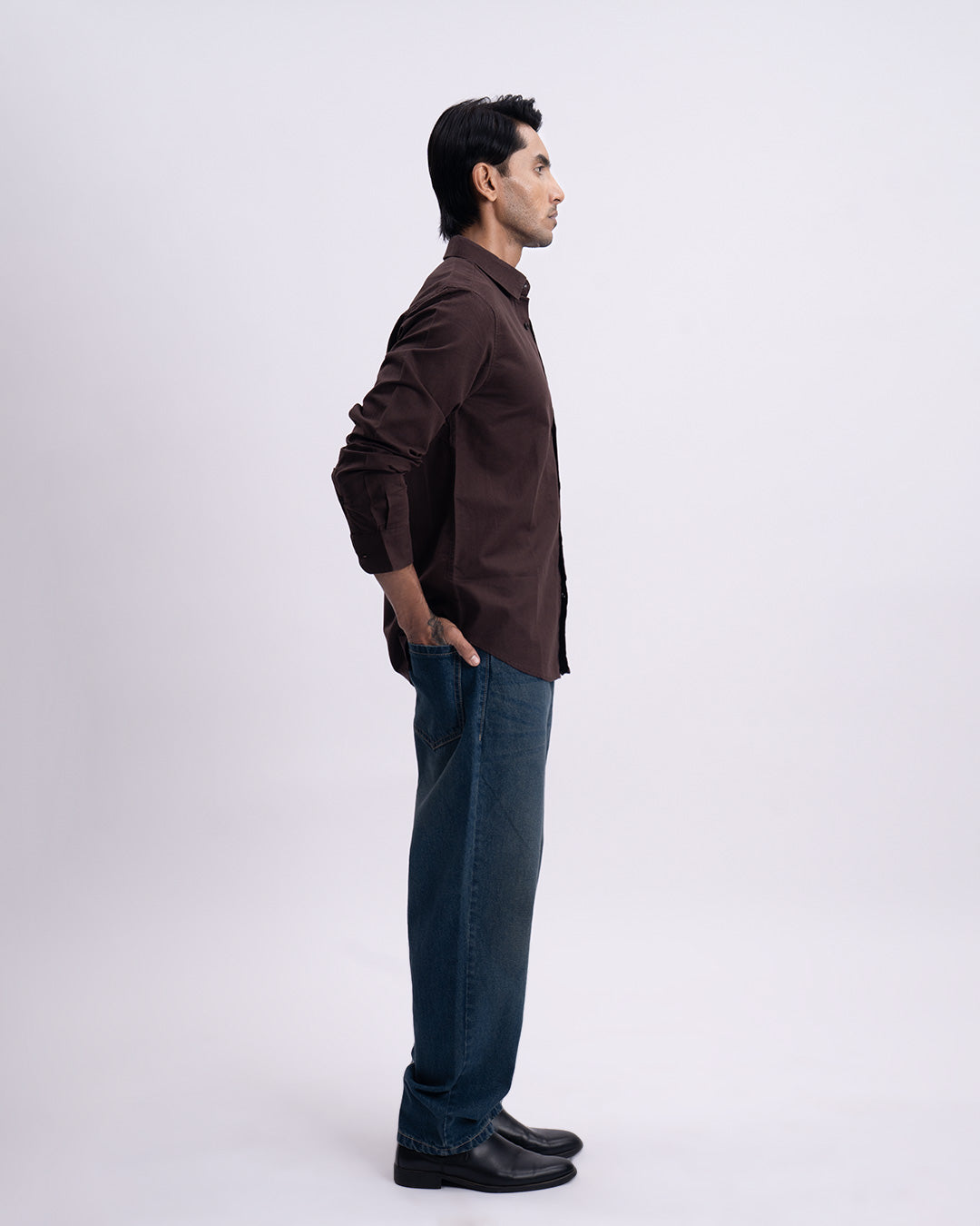 Fused Linen Tailored Shirt In Brown