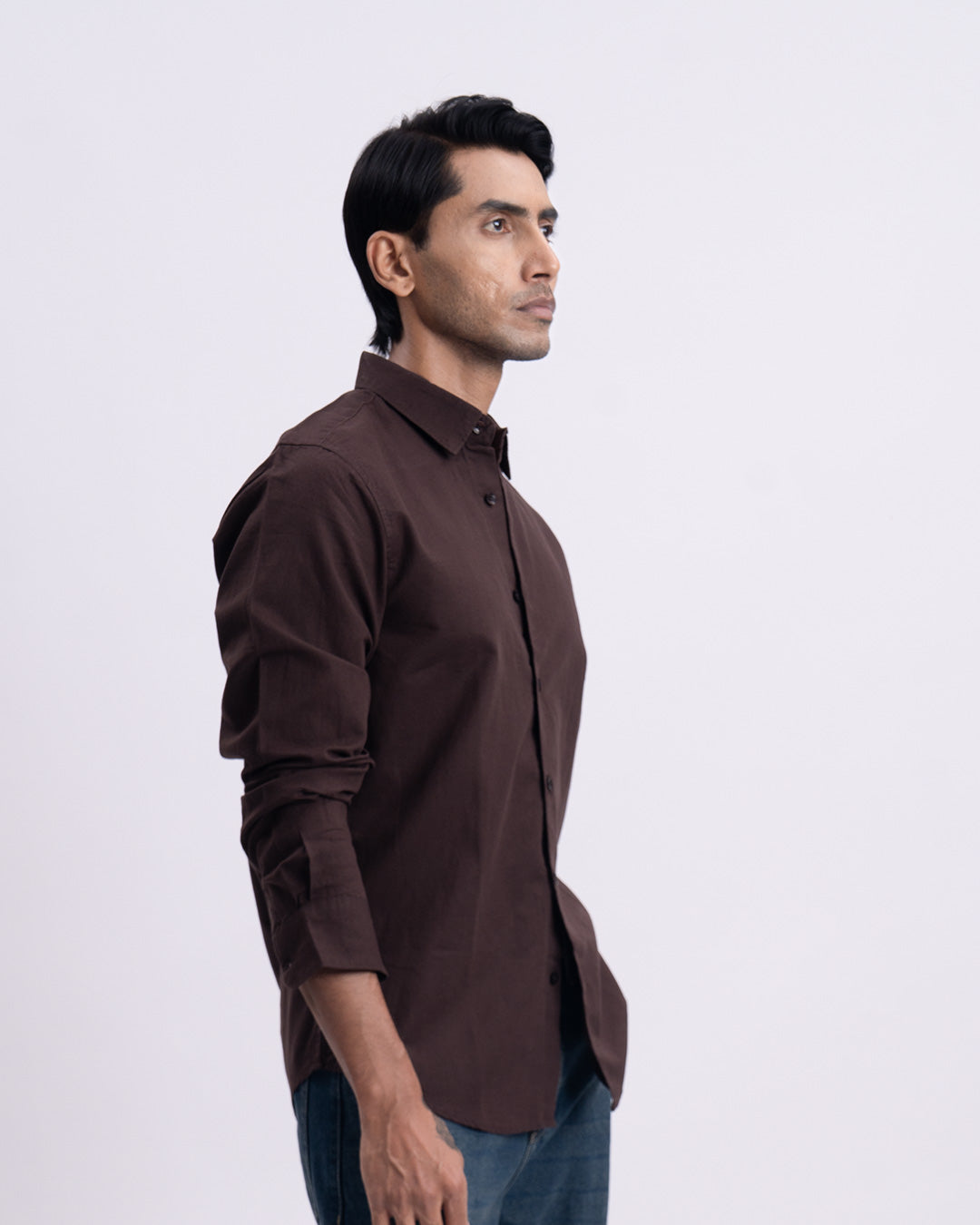 Fused Linen Tailored Shirt In Brown