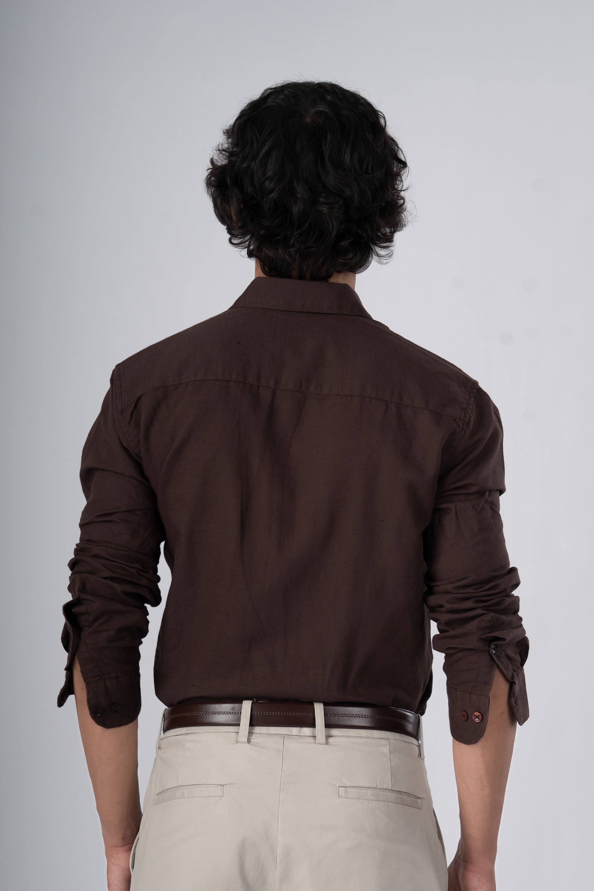 Classic Fused Linen Shirt In Brown