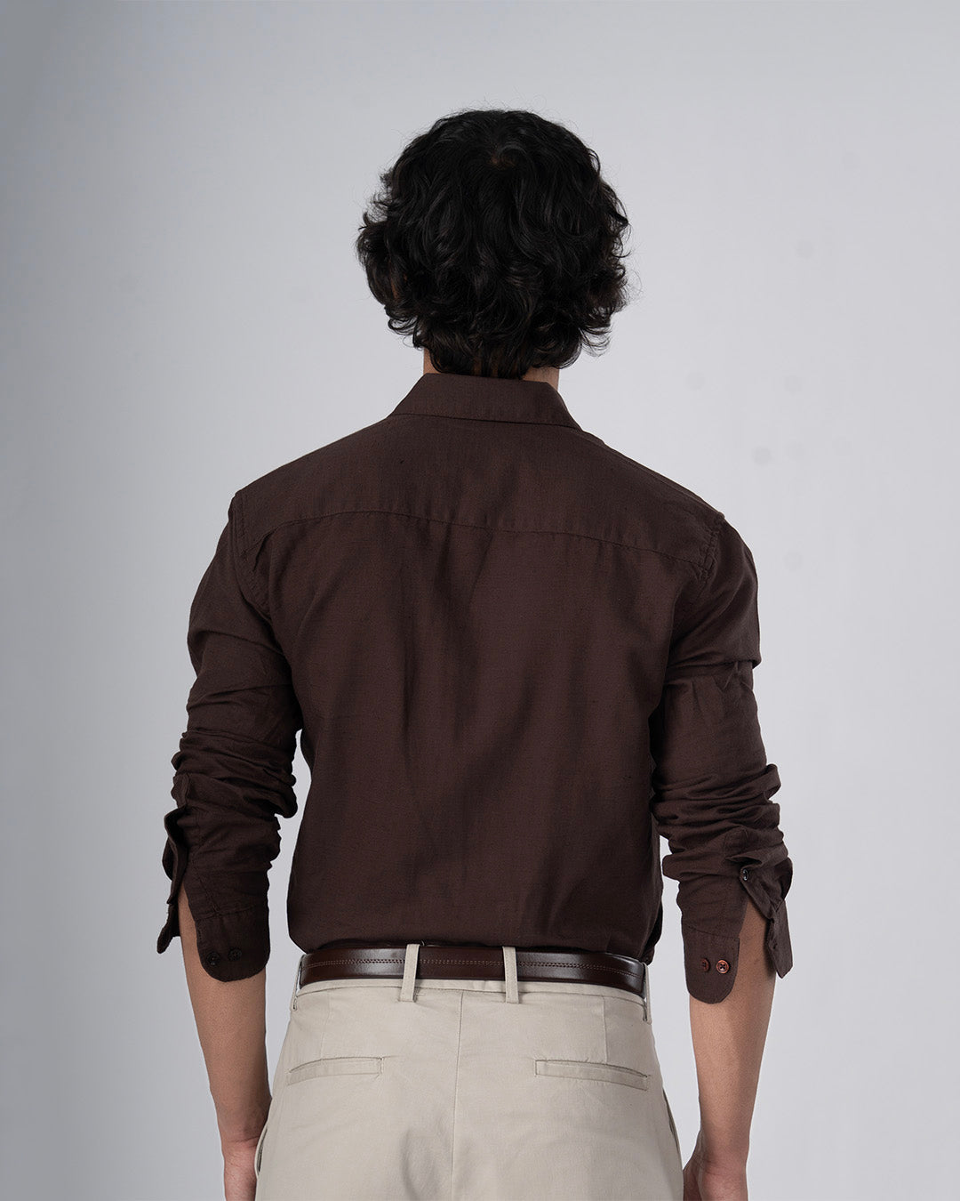 Classic Fused Linen Shirt In Brown