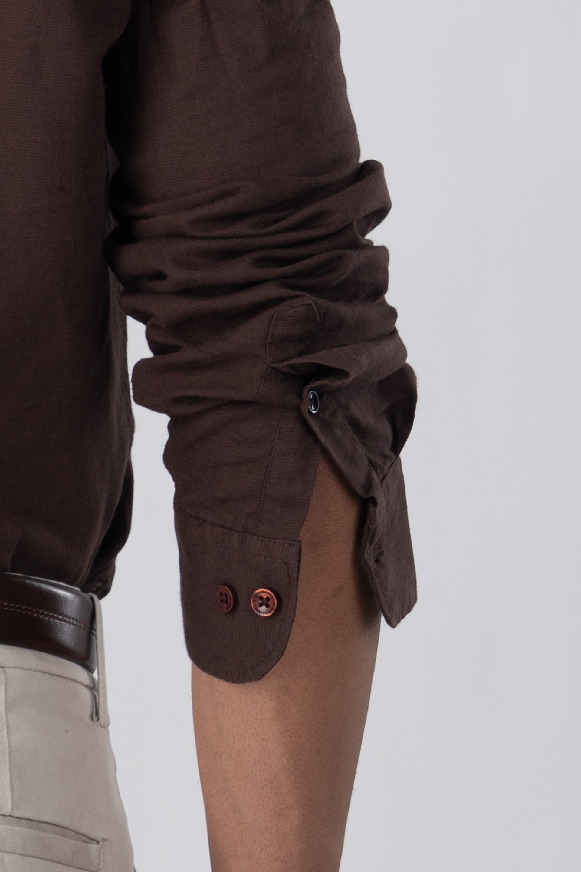 Classic Fused Linen Shirt In Brown