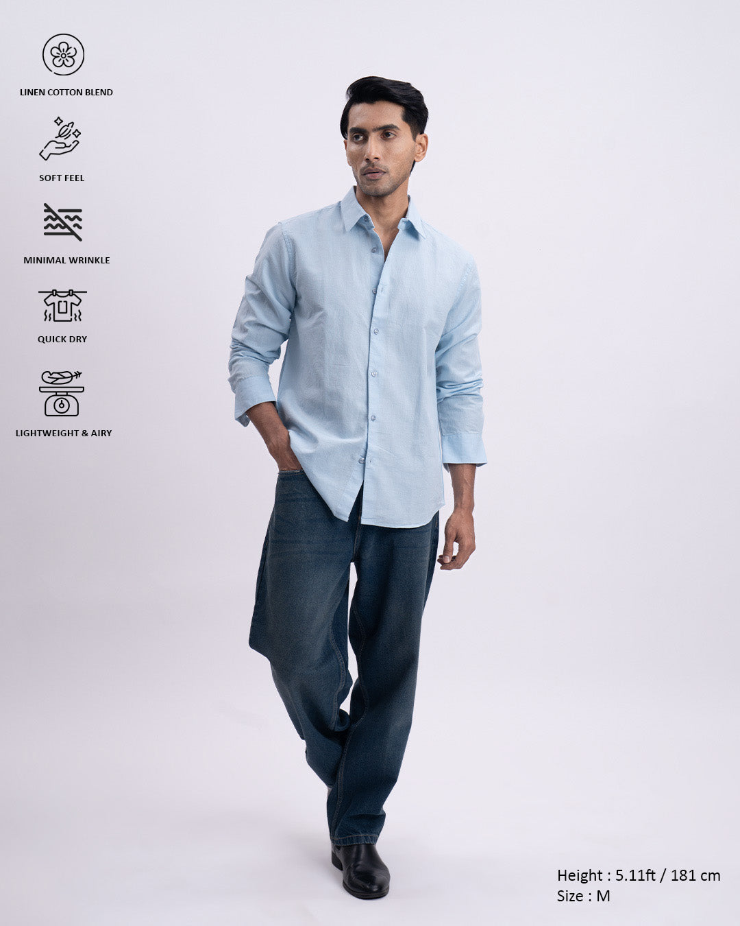 Fused Linen Tailored Shirt In Blue
