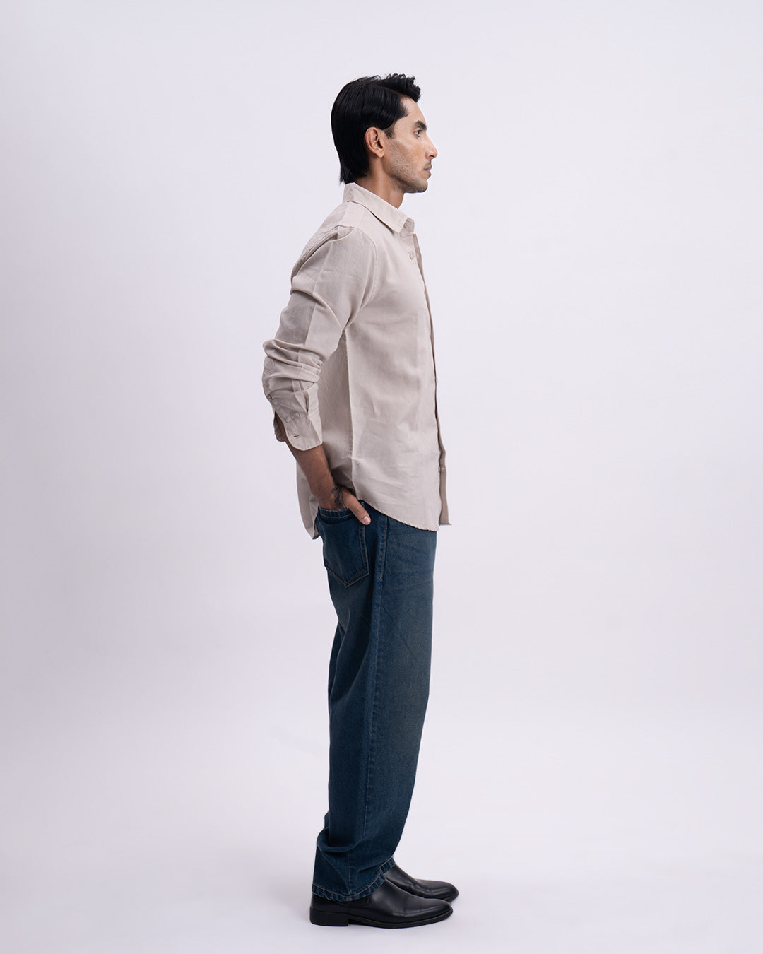 Fused Linen Tailored Shirt In Cream