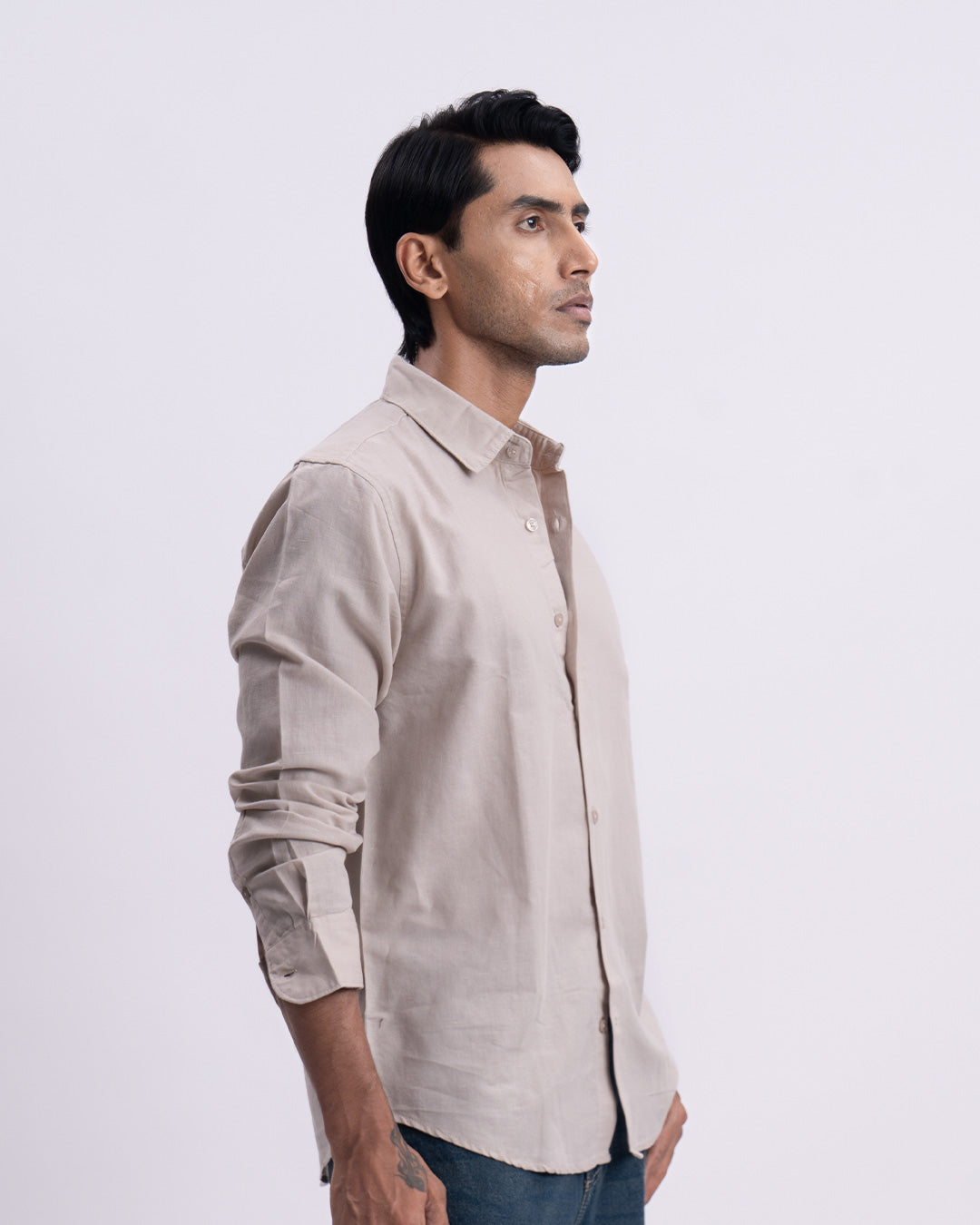 Fused Linen Tailored Shirt In Cream
