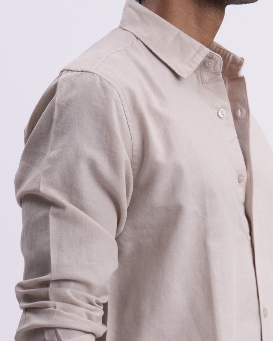 Fused Linen Tailored Shirt In Cream