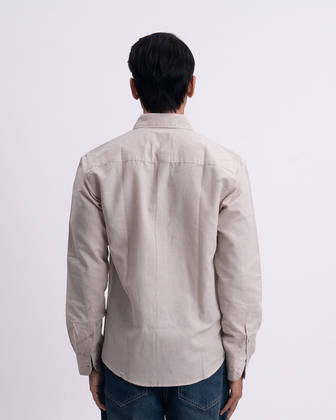 Fused Linen Tailored Shirt In Cream