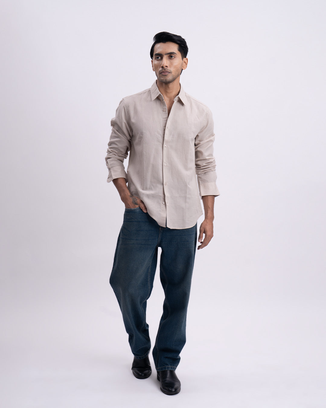 Fused Linen Tailored Shirt In Cream