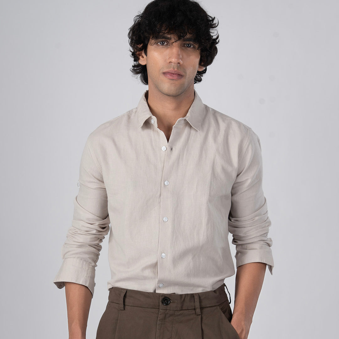 Classic Fused Linen Shirt In Cream