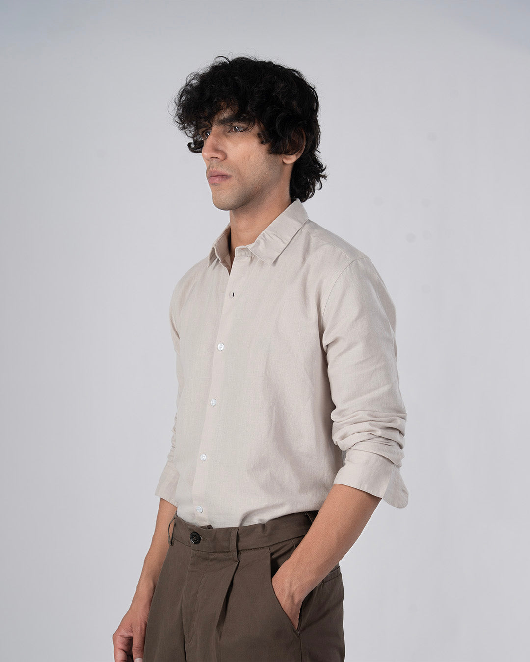 Classic Fused Linen Shirt In Cream