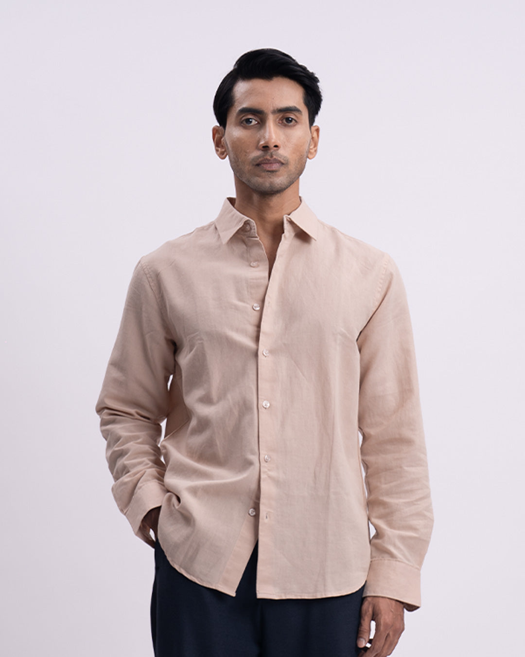 Fused Linen Tailored Shirt In Beige