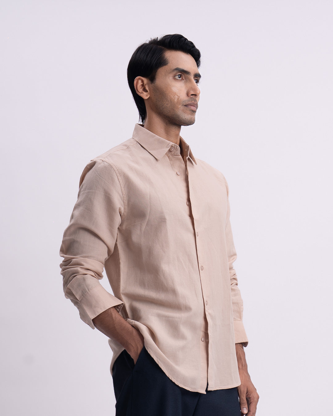 Fused Linen Tailored Shirt In Beige