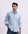 Fused Linen Tailored Shirt In Blue