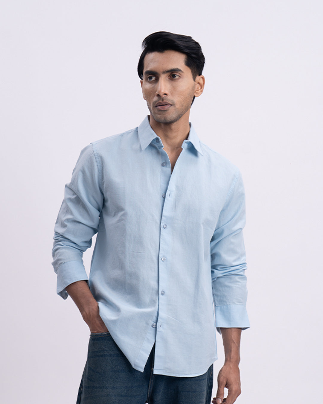 Fused Linen Tailored Shirt In Blue