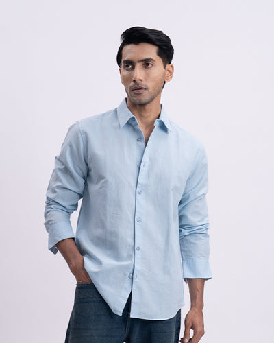 Fused Linen Tailored Shirt In Blue