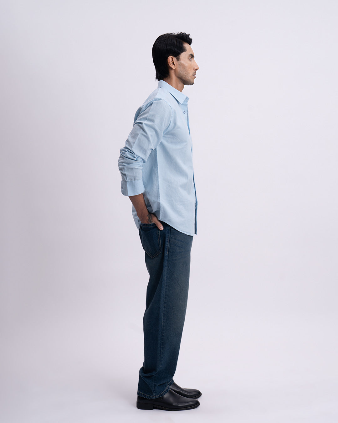 Fused Linen Tailored Shirt In Blue