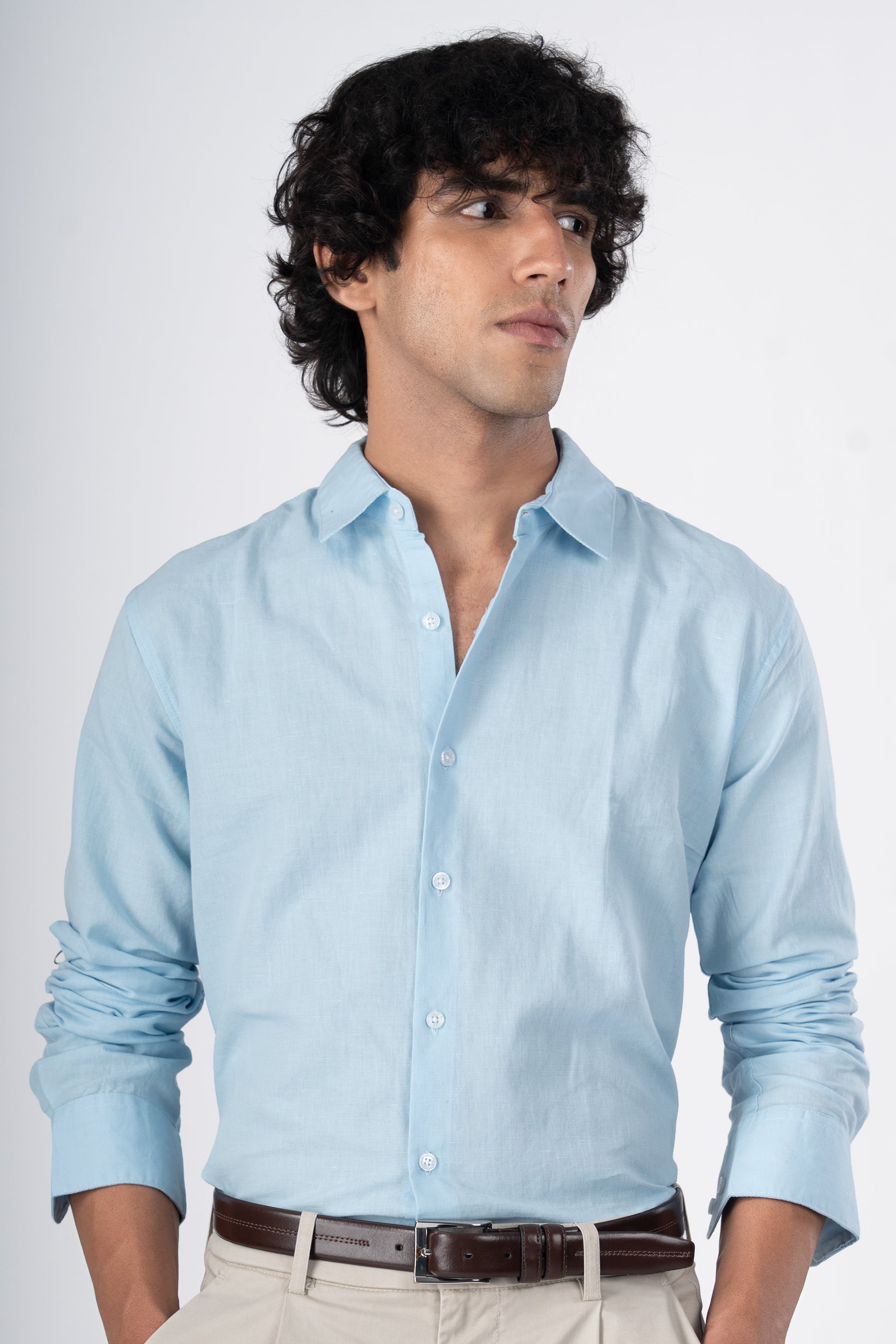 Classic Fused Linen Shirt In Blue