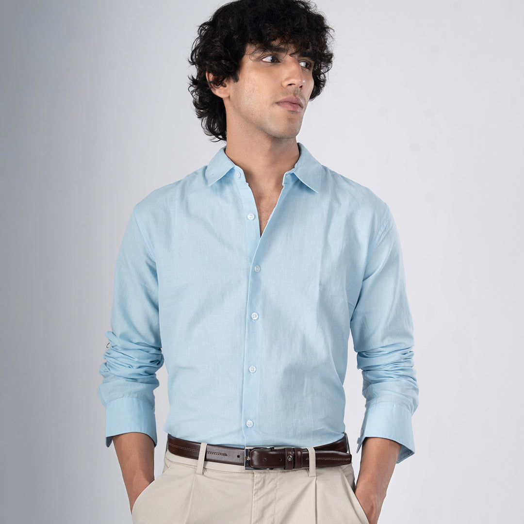 Classic Fused Linen Shirt In Blue