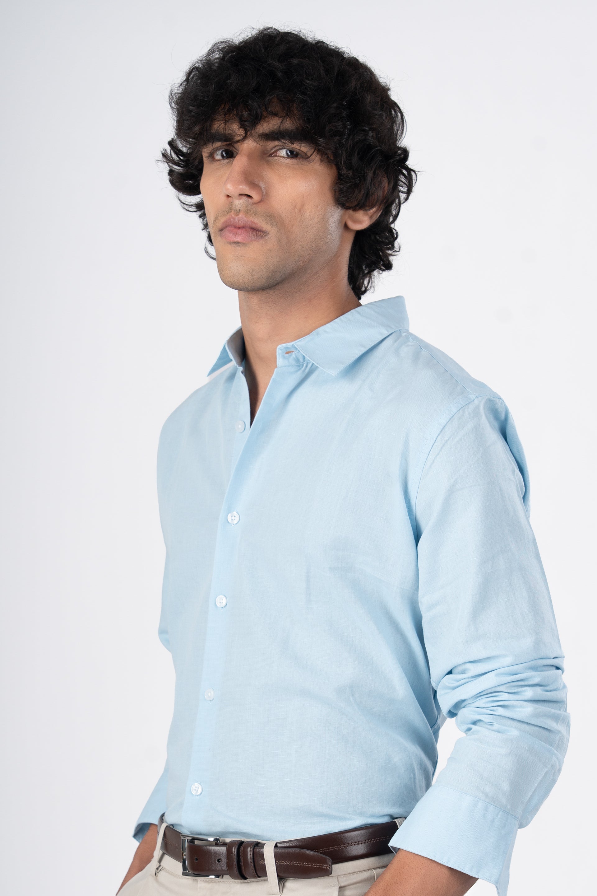 Classic Fused Linen Shirt In Blue