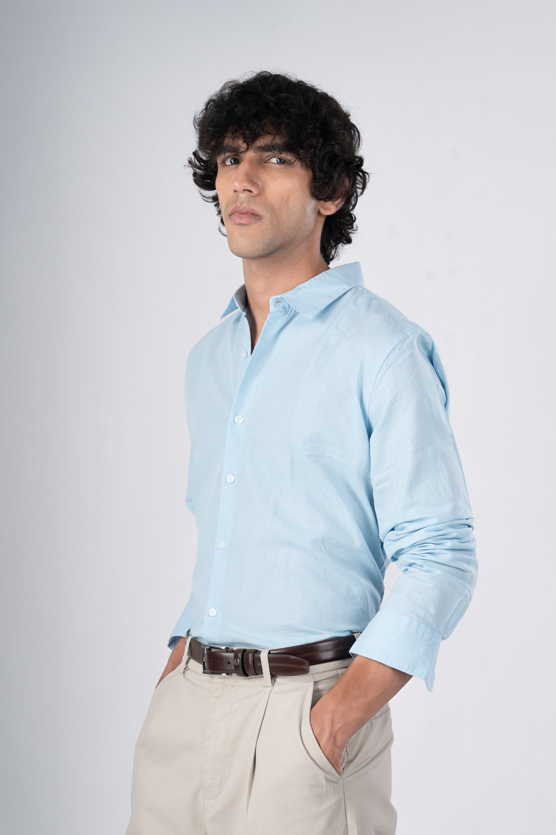 Classic Fused Linen Shirt In Blue