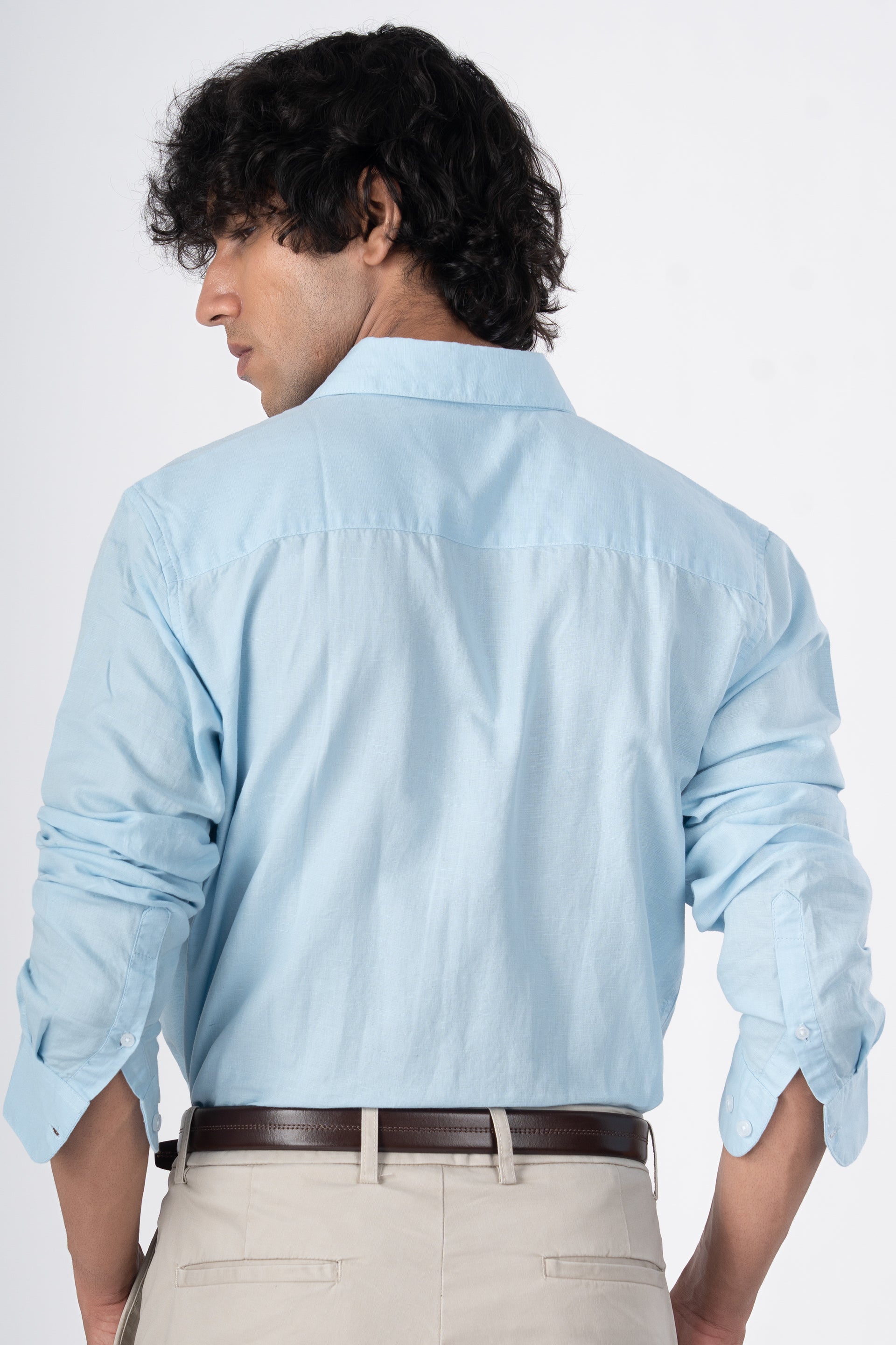 Classic Fused Linen Shirt In Blue