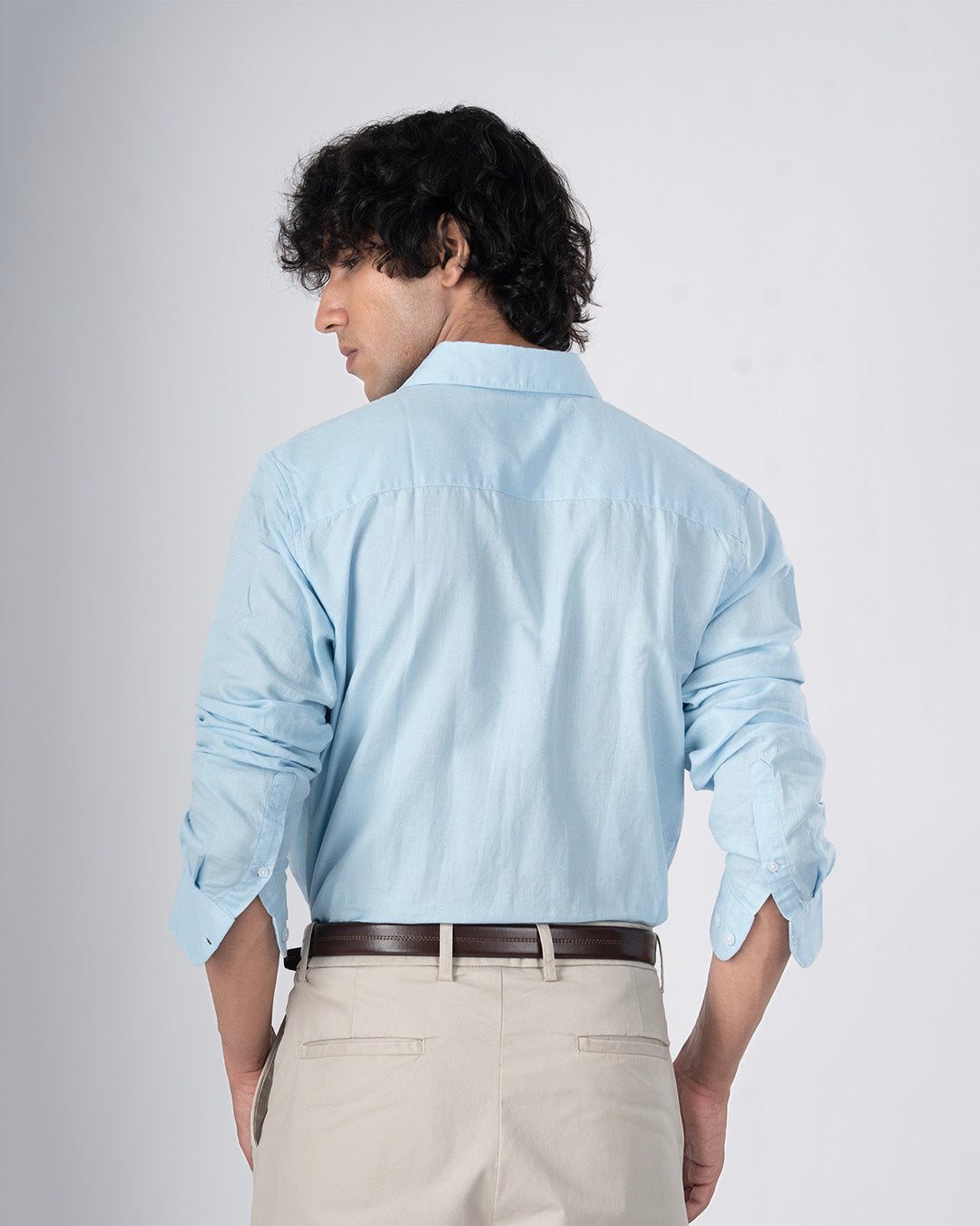 Classic Fused Linen Shirt In Blue