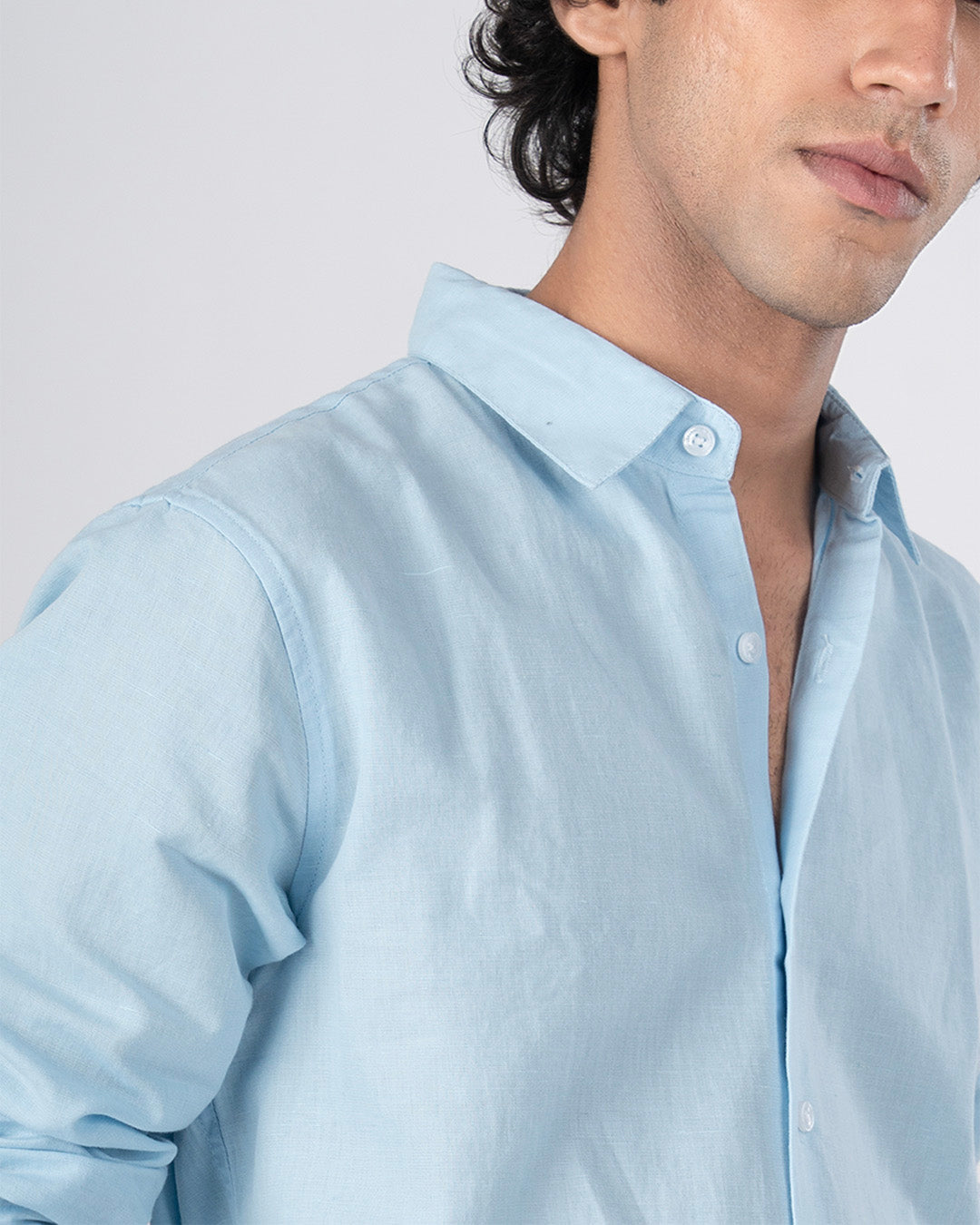 Classic Fused Linen Shirt In Blue