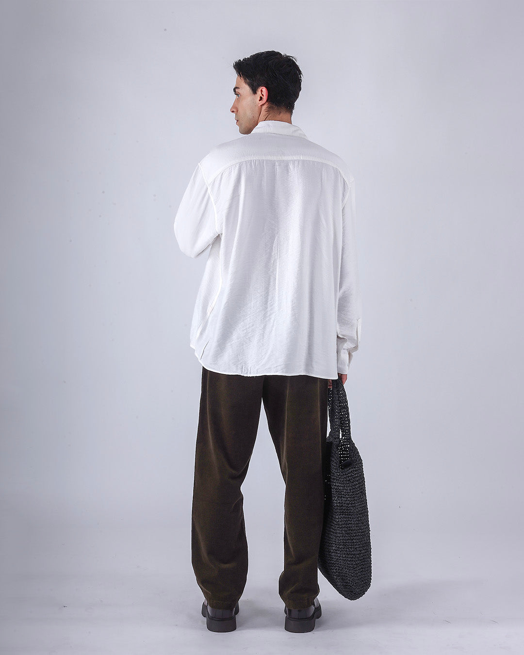 Relaxed Drape Over-Shirt In White