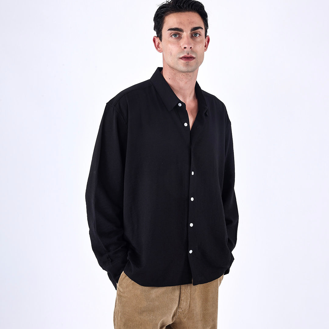 Relaxed Drape Over-Shirt In Black
