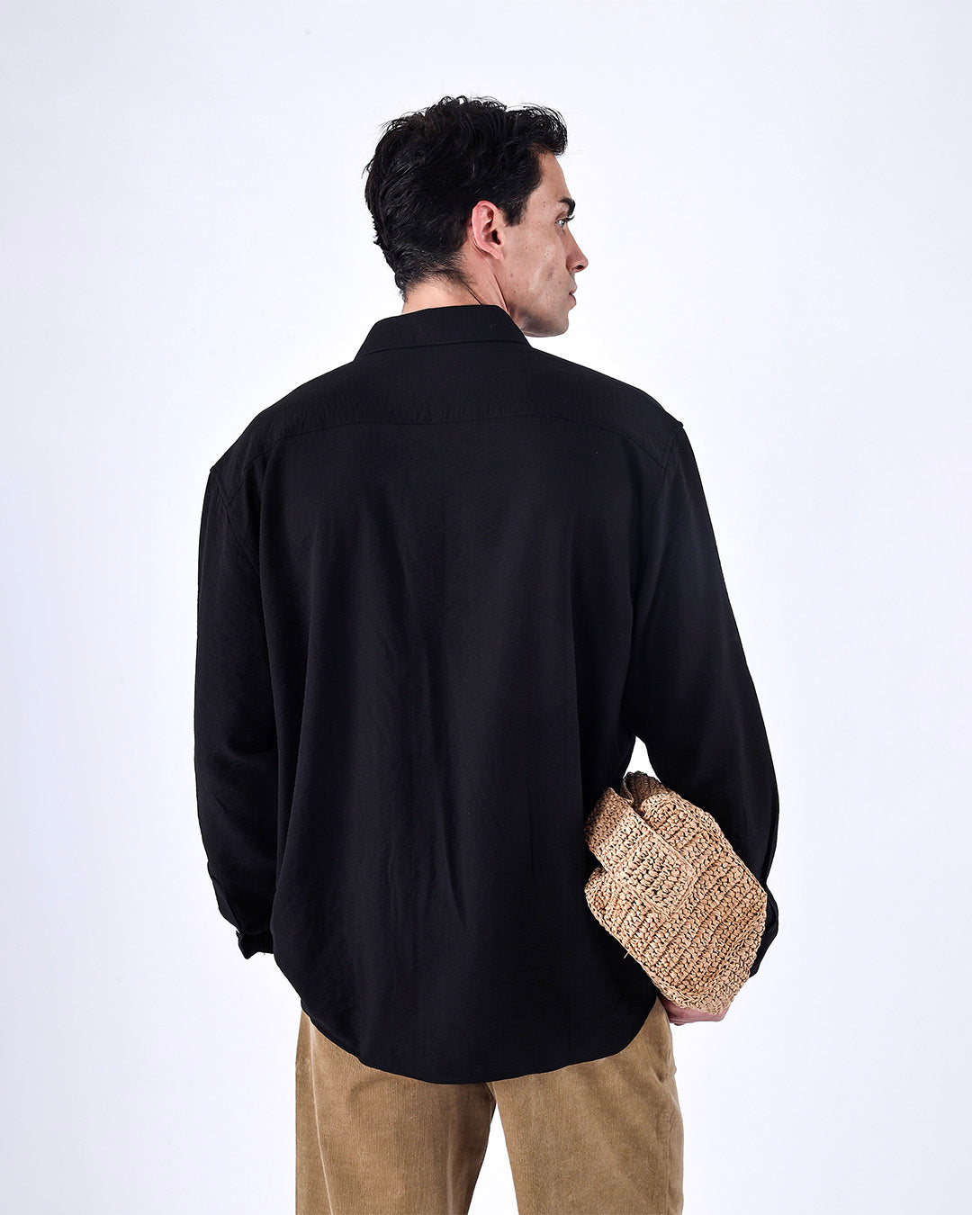 Relaxed Drape Over-Shirt In Black