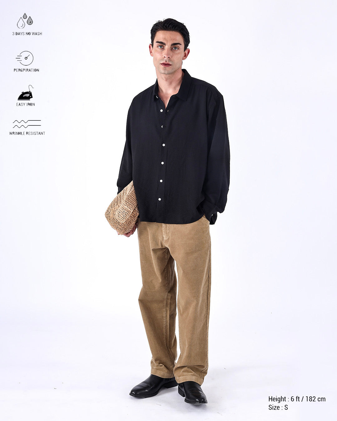 Relaxed Drape Over-Shirt In Black