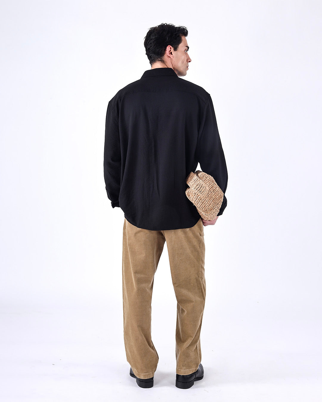 Relaxed Drape Over-Shirt In Black