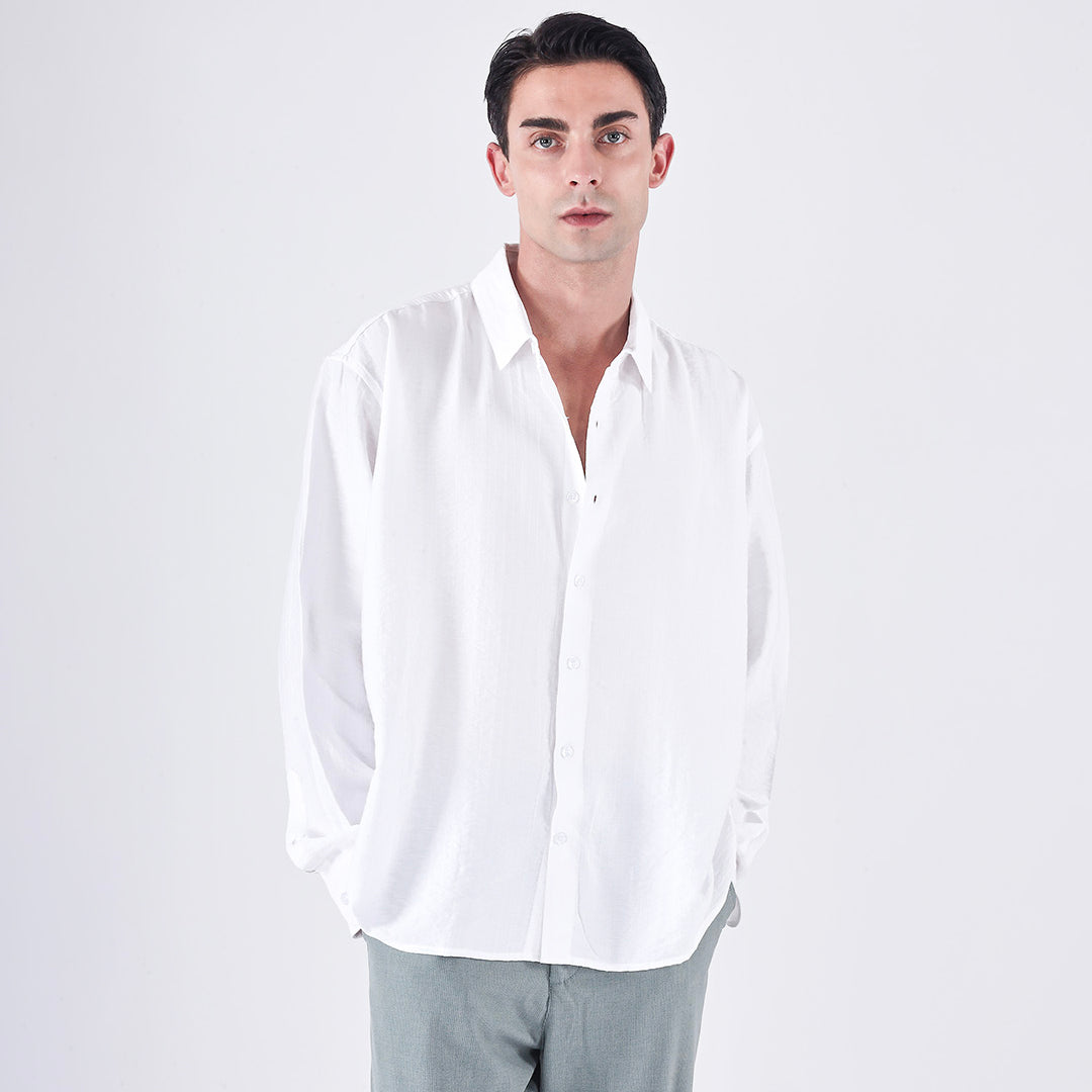 Relaxed Striped Drape Over-Shirt In White