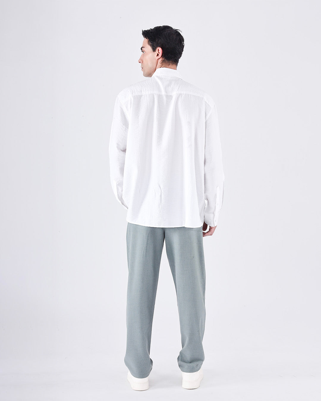 Relaxed Striped Drape Over-Shirt In White