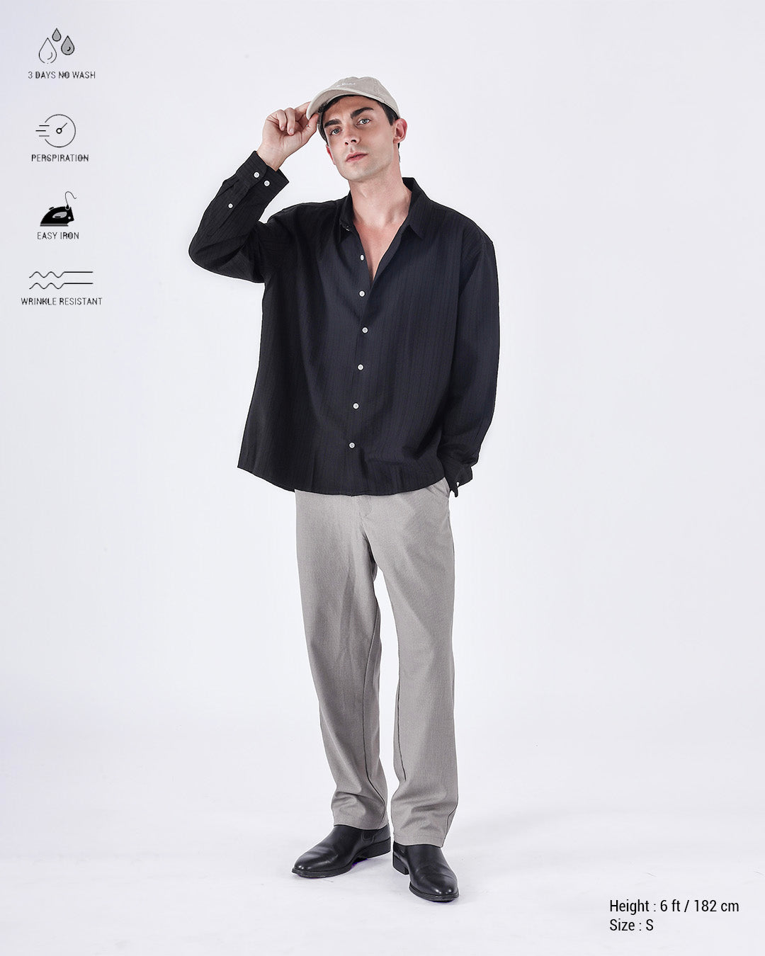 Relaxed Striped Drape Over-Shirt In Black