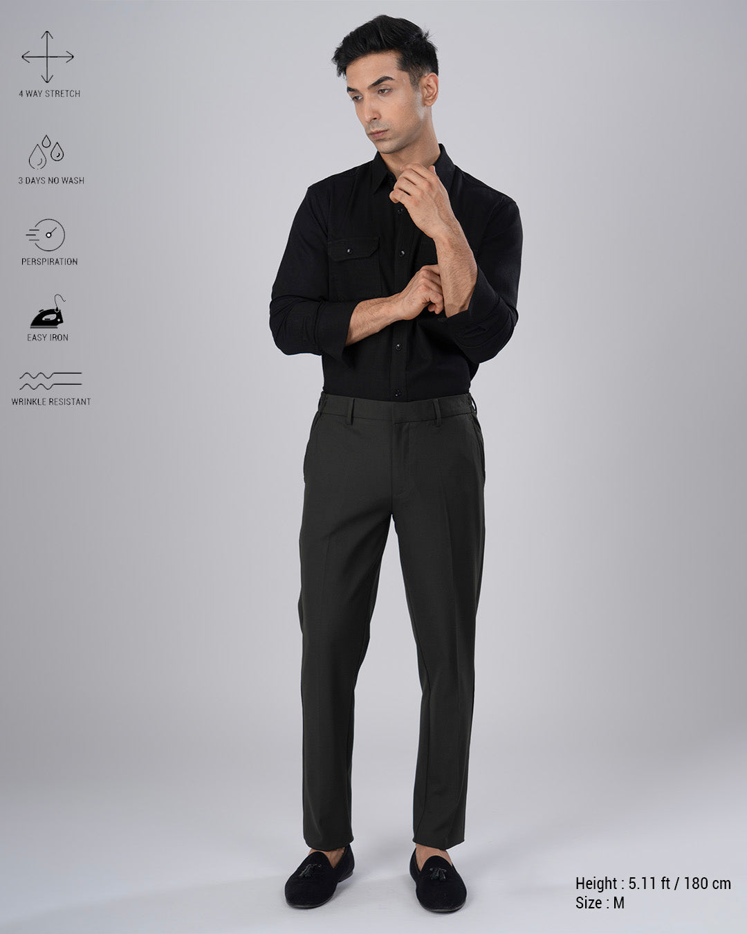 Easy Iron Flexi Tailored Trouser In Olive