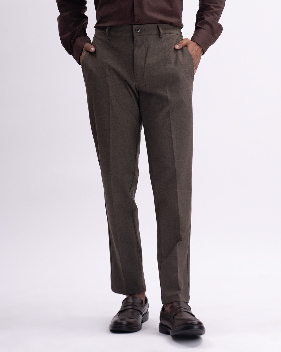 Easy Iron Flexi Tailored Trouser In Brown
