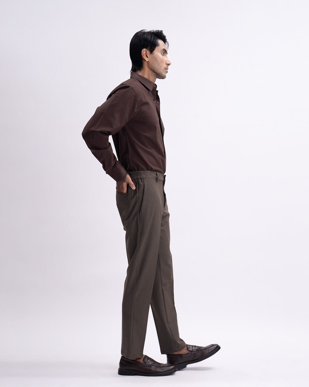 Easy Iron Flexi Tailored Trouser In Brown