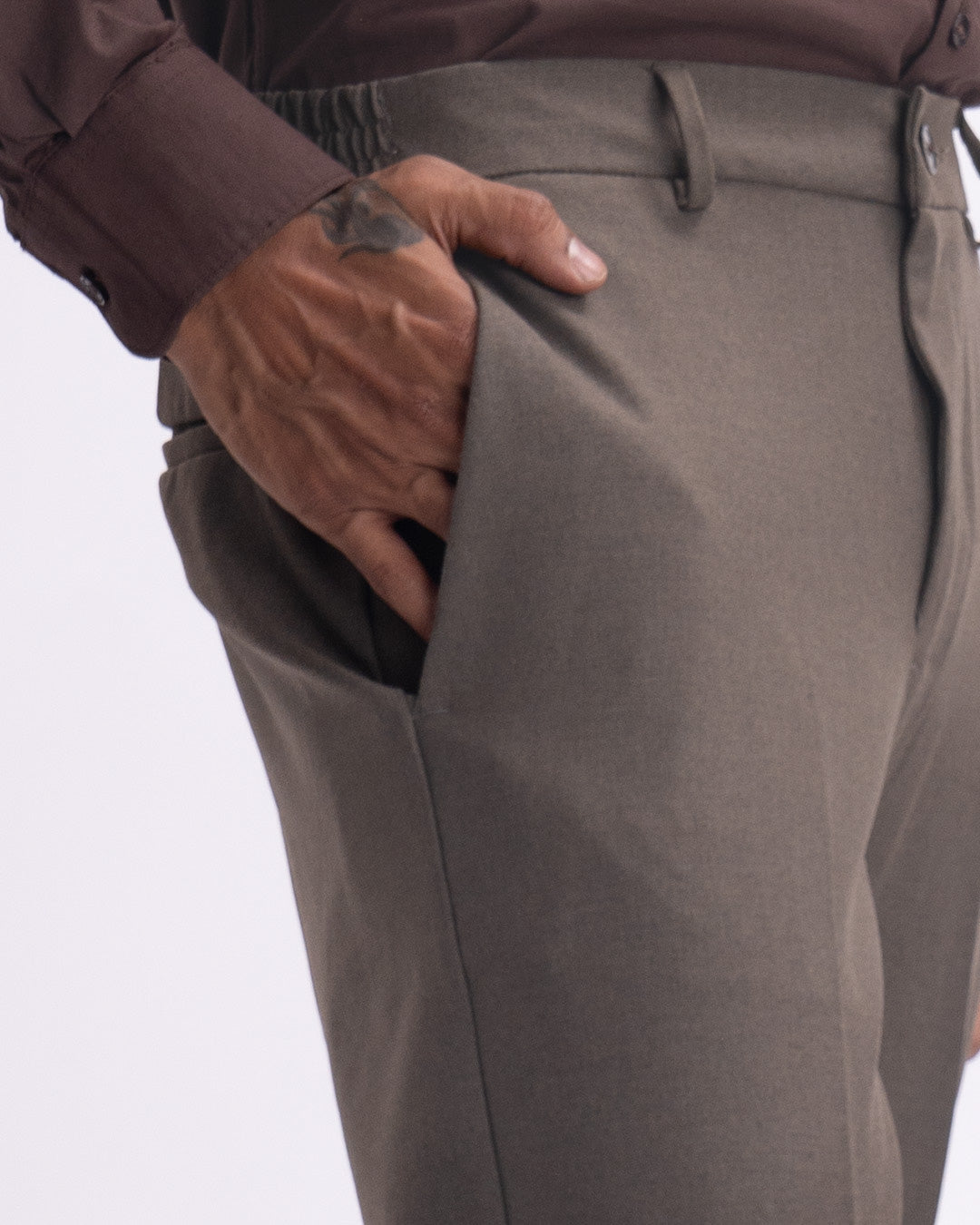 Easy Iron Flexi Tailored Trouser In Brown