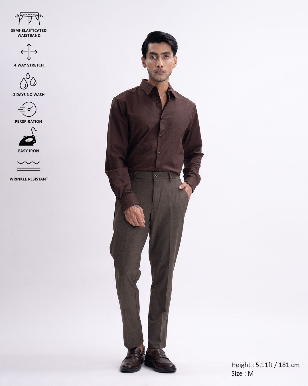 Easy Iron Flexi Tailored Trouser In Brown
