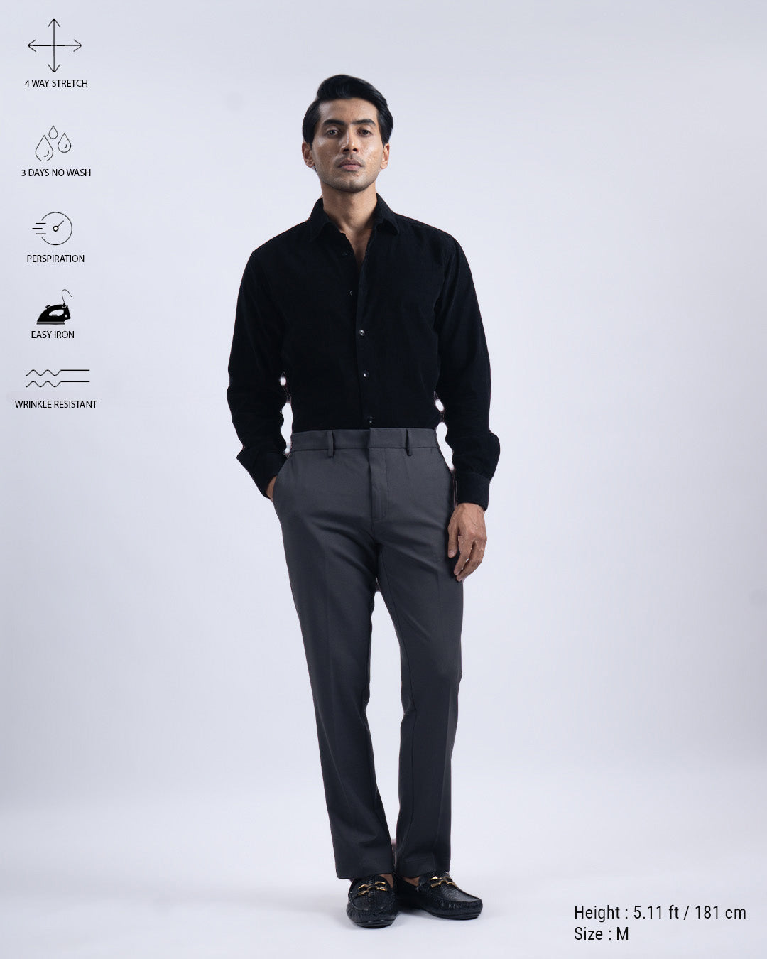Easy Iron Flexi Tailored Trouser In Dark Grey