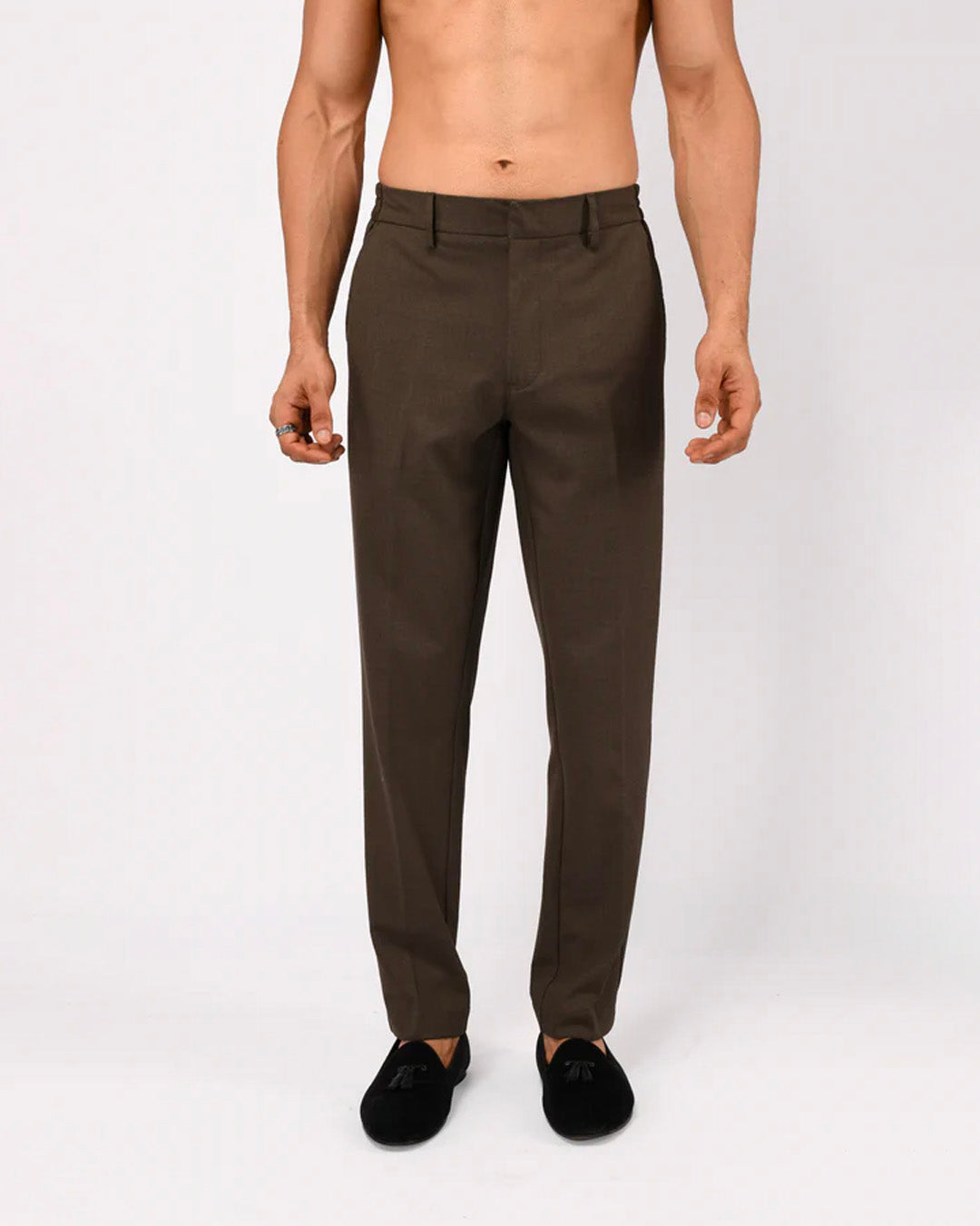 Easy Iron Flexi Tailored Trouser In Brown