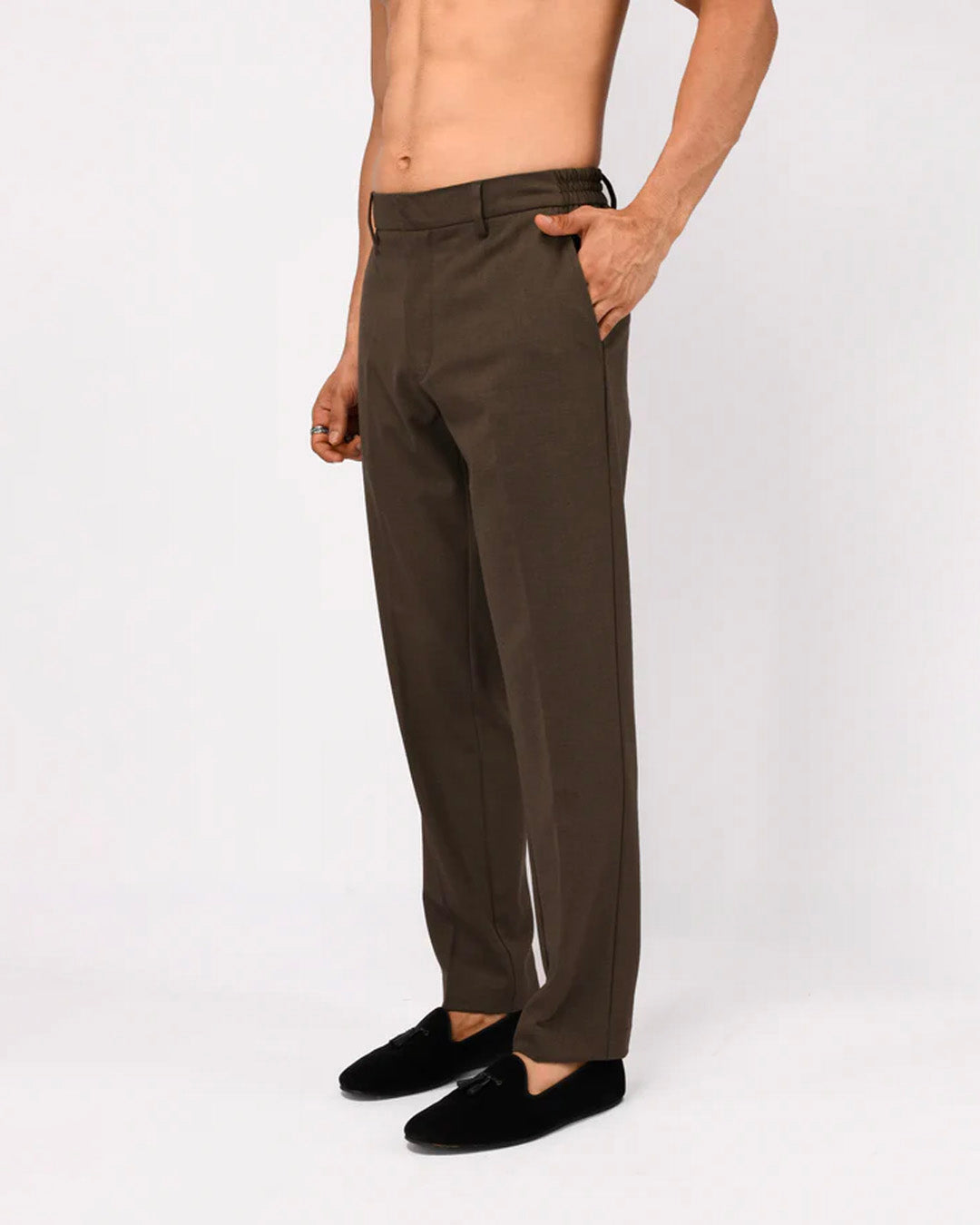 Easy Iron Flexi Tailored Trouser In Brown