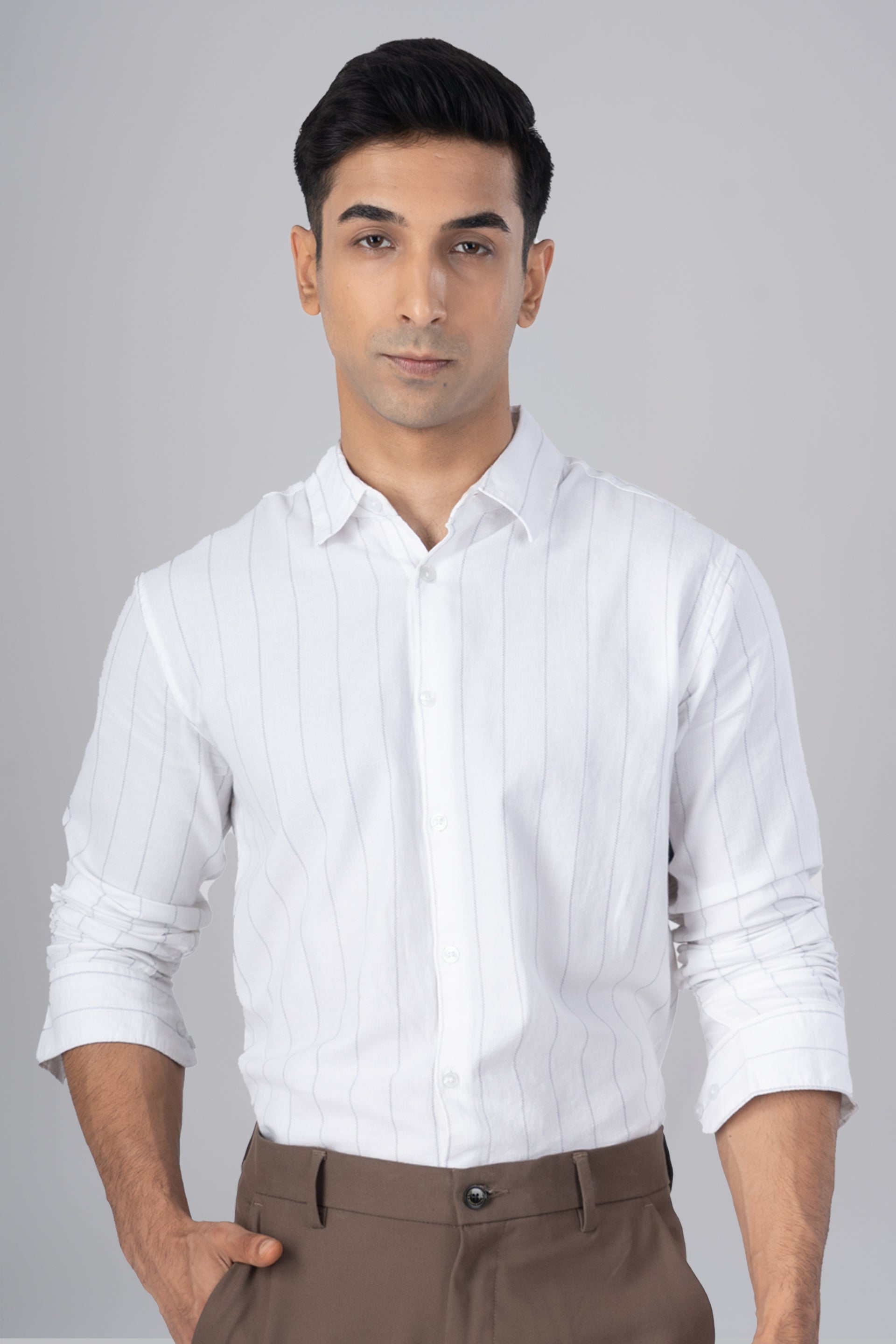 Soft Stripe Tailored Shirt In White