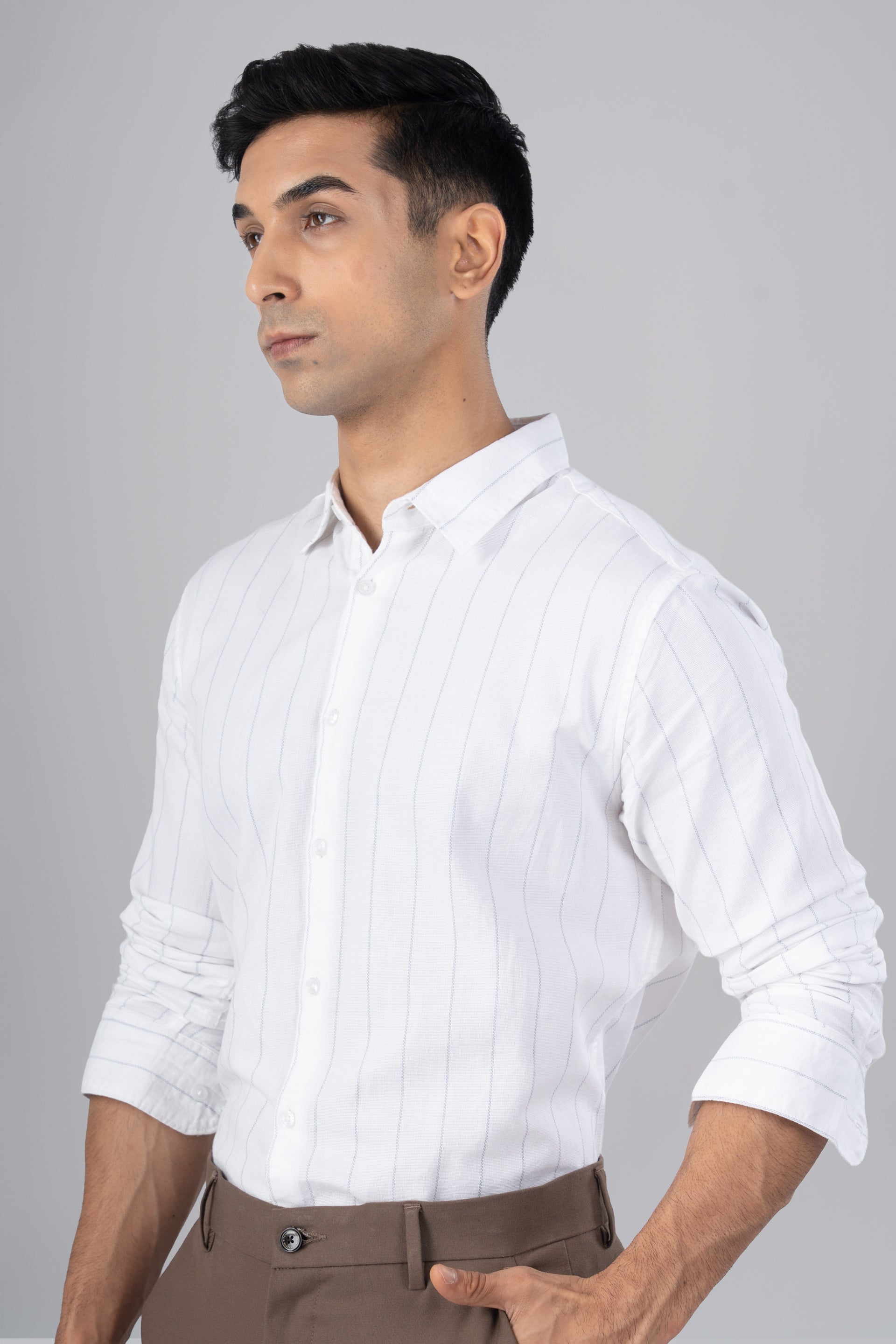 Soft Stripe Tailored Shirt In White