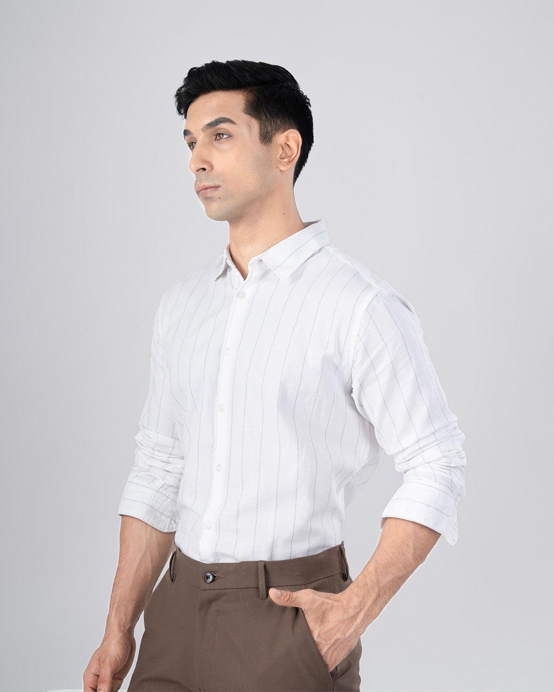 Soft Stripe Tailored Shirt In White