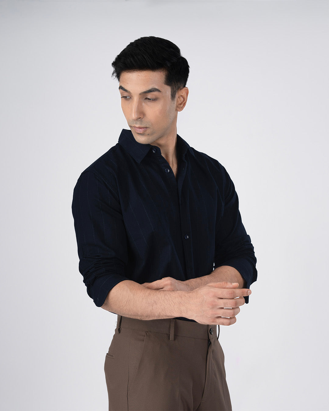 Soft Stripe Tailored Shirt In Navy