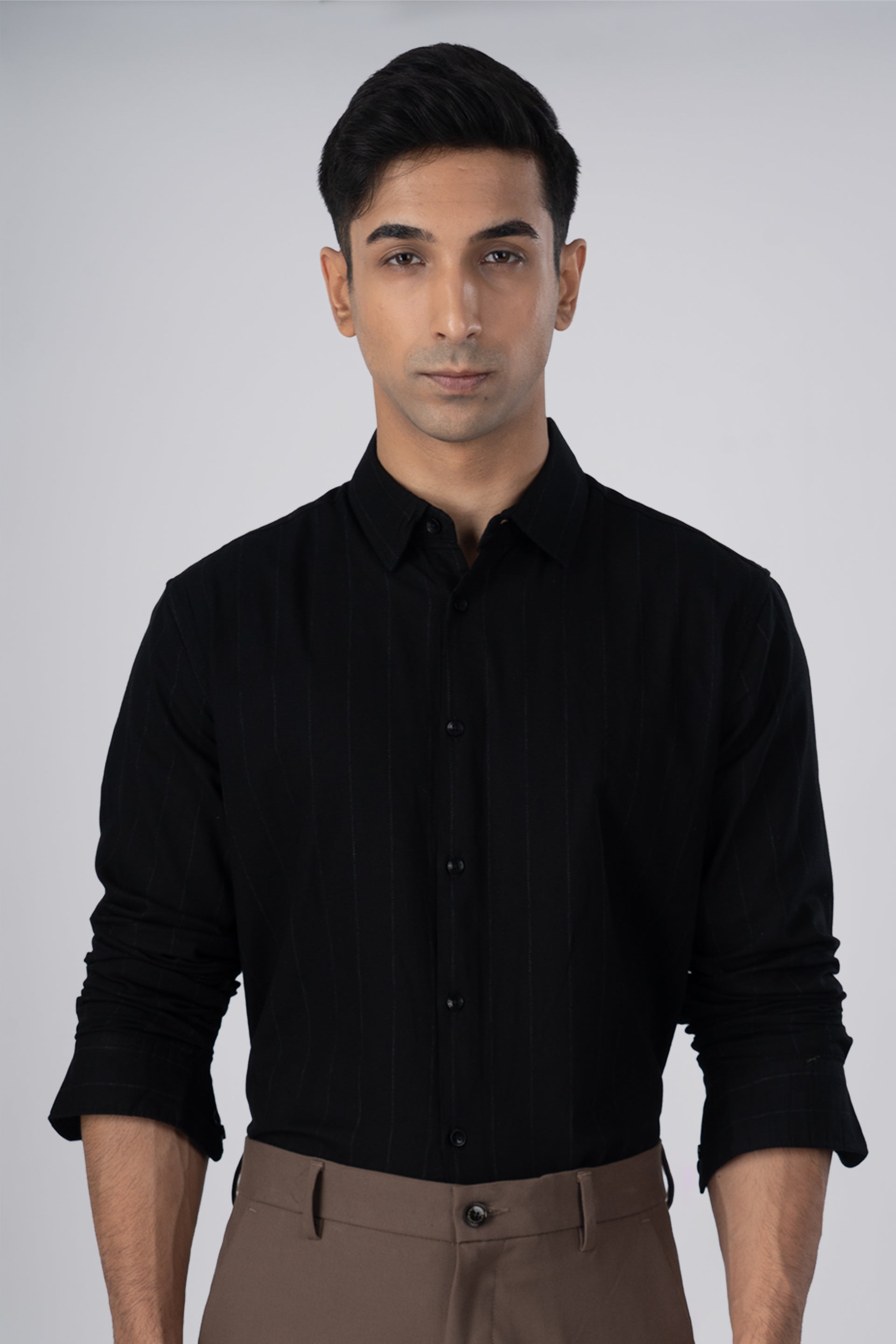 Soft Stripe Tailored Shirt In Black