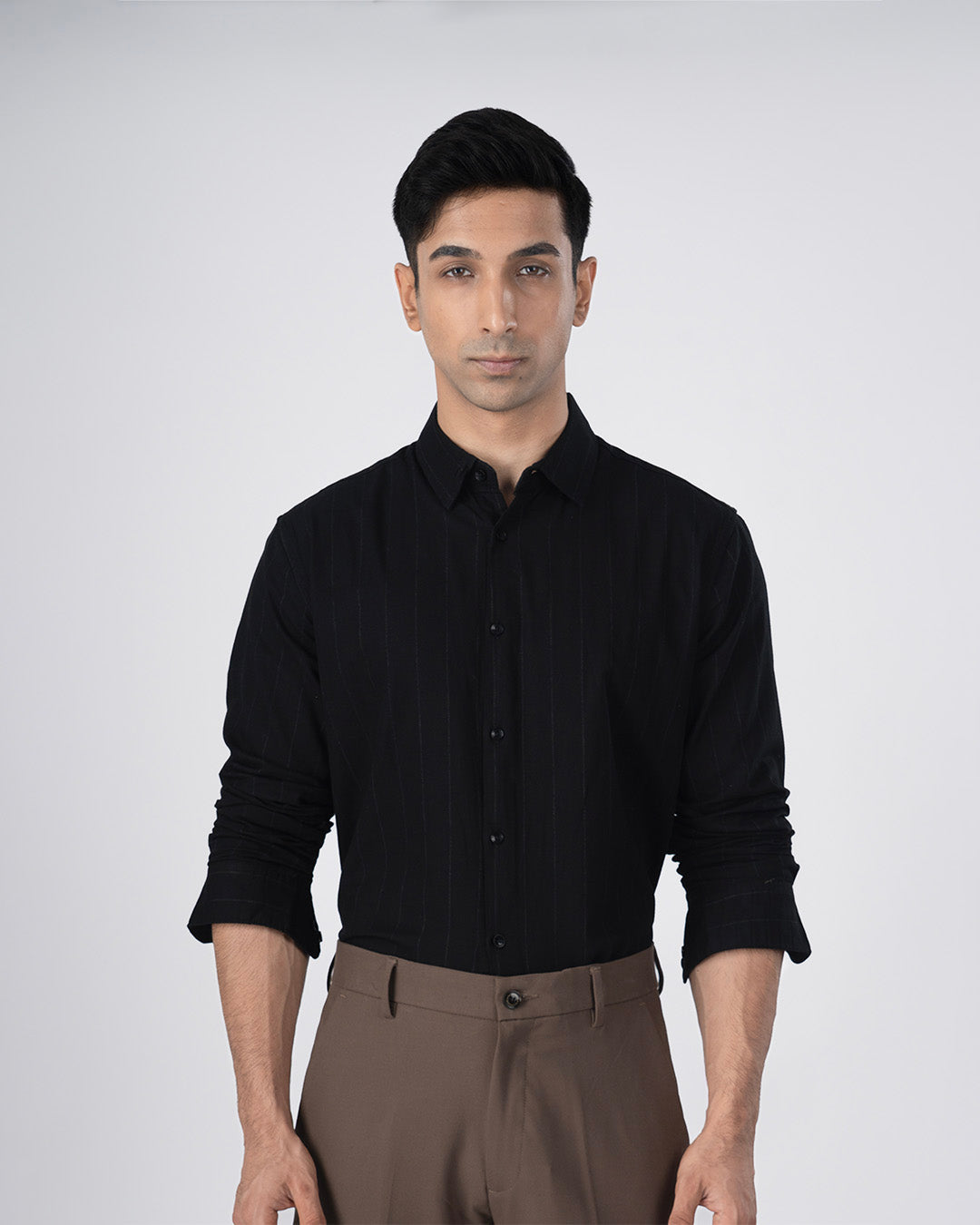 Soft Stripe Tailored Shirt In Black